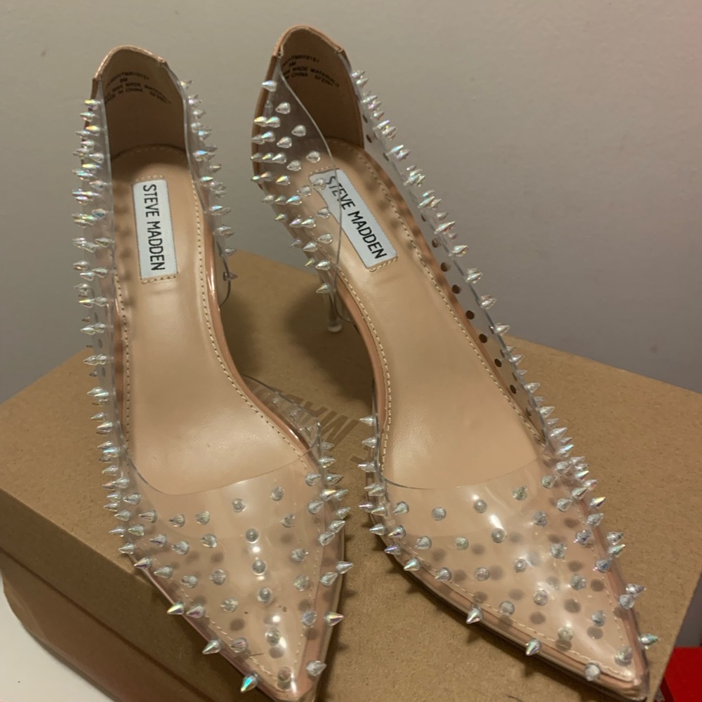 Clear Nude Spiked Steve Madden Shoes sz 8 women’s with clear heel
